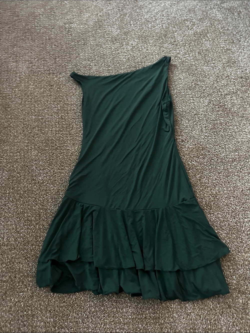 Amazon Dark Green One-Shoulder Ruffle Hem Dress